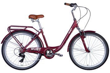 Велосипед міський жіночий AL 26" Dorozhnik Ruby AM Vbr рама 17" 2024 з багажником темно-червоний (OPS-D-26-258)