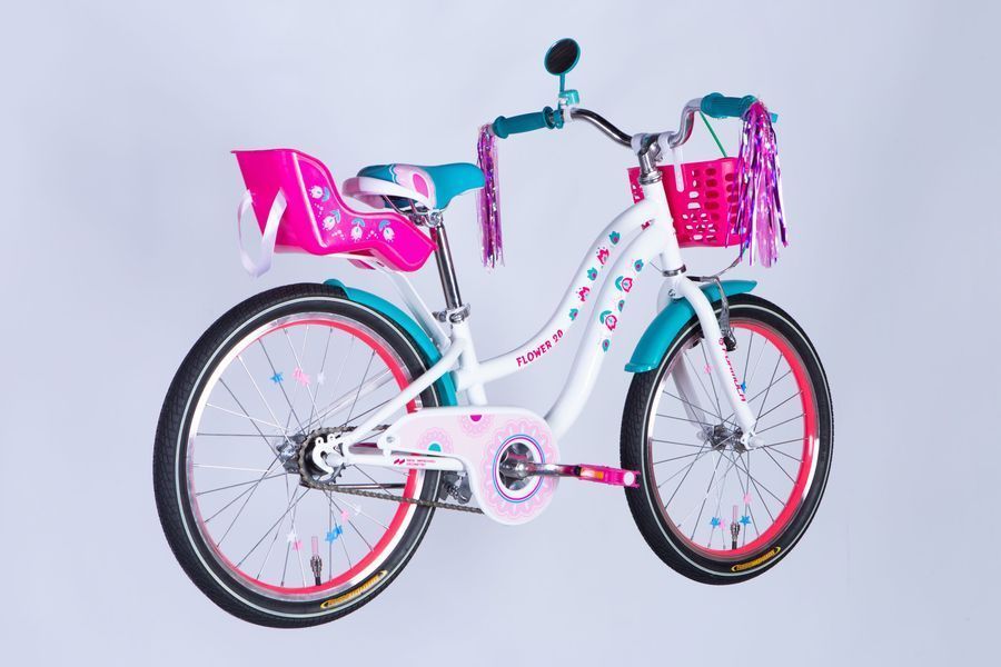 Велосипед дитячий для дівчинки ST 20" Formula Flower Premium рама 10" 2025 білий з рожевим та бірюзовим (OPS-FRK-20-224)