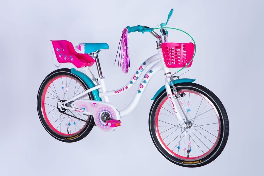 Велосипед дитячий для дівчинки ST 20" Formula Flower Premium рама 10" 2025 білий з рожевим та бірюзовим (OPS-FRK-20-224)
