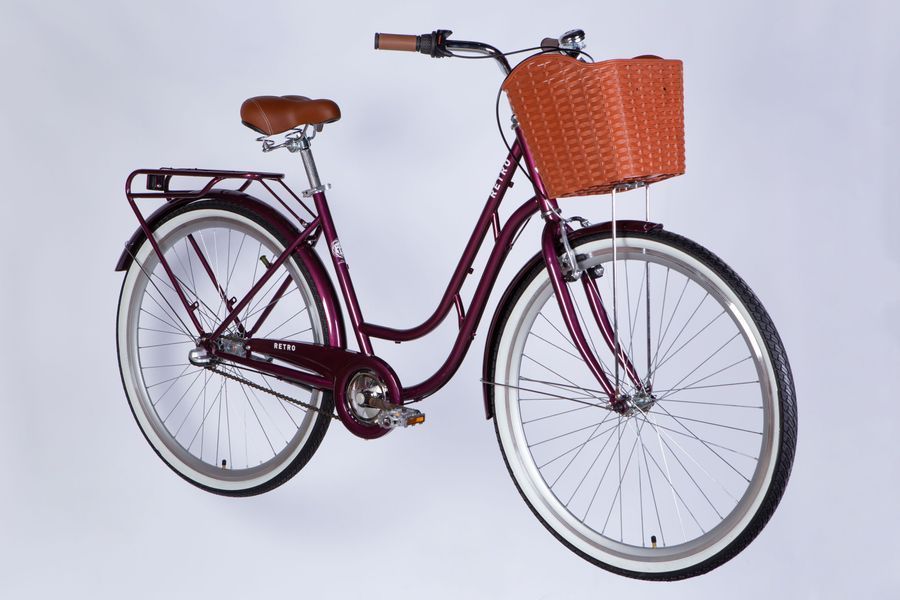 Велосипед міський жіночий ST 28" Dorozhnik Retro PH рама 19" 2025 з кошиком та багажником малиновий (OPS-D-28-439)
