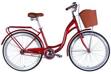 Велосипед міський жіночий ST 26" Dorozhnik Aquamarine рама 17" 2025 з кошиком та багажником бордовий (OPS-D-26-333)