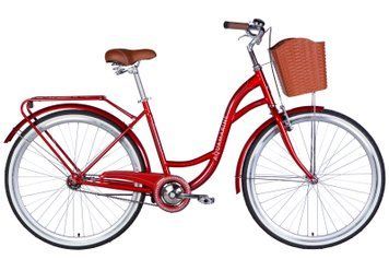Велосипед городской женский ST 28" Dorozhnik Aquamarine рама 19" 2025 с корзиной и багажником бордовый (OPS-D-28-492)