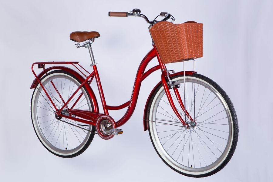 Велосипед міський жіночий ST 28" Dorozhnik Aquamarine рама 19" 2025 з кошиком та багажником бордовий (OPS-D-28-492)